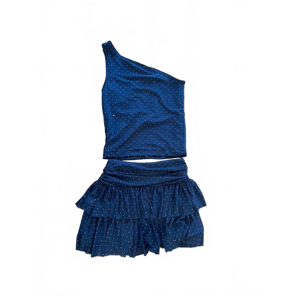 NEW FLOWERS BY ZOE girls one shoulder tank with matching skirt in navy